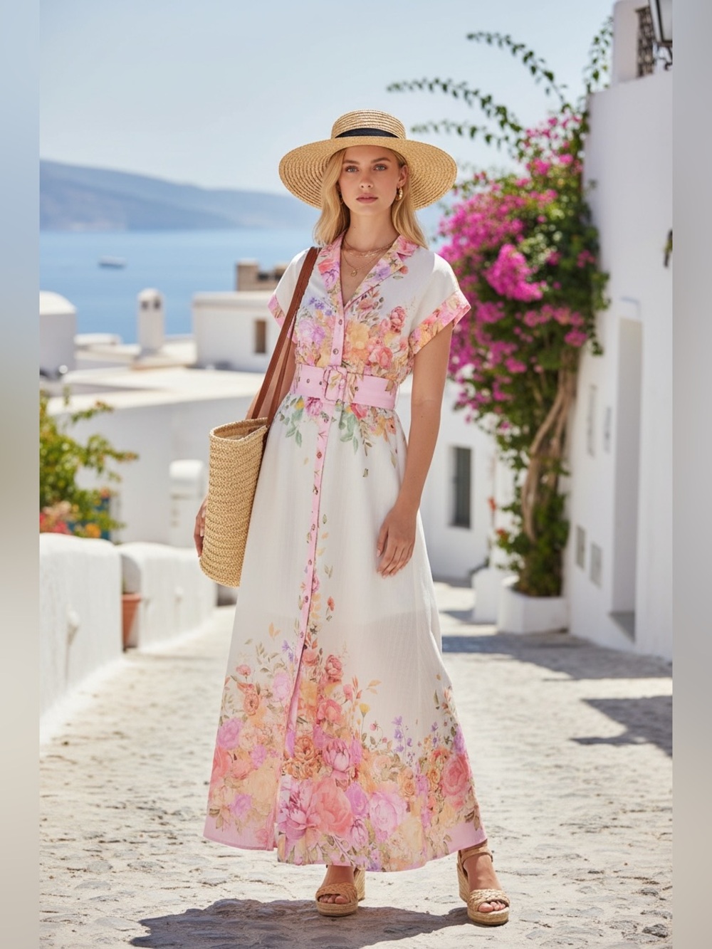 Mainstrip| Floral Belted Resort Maxi Dress | Cottagecore Garden Party | NWT